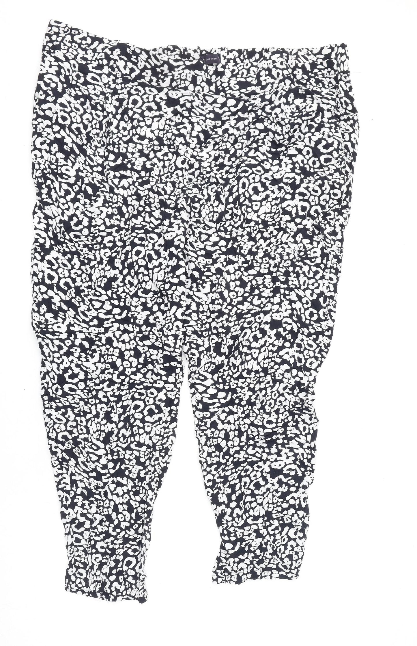 Marks and Spencer Womens Black Animal Print Viscose Trousers Size 24 L25 in Regular - Leopard Print