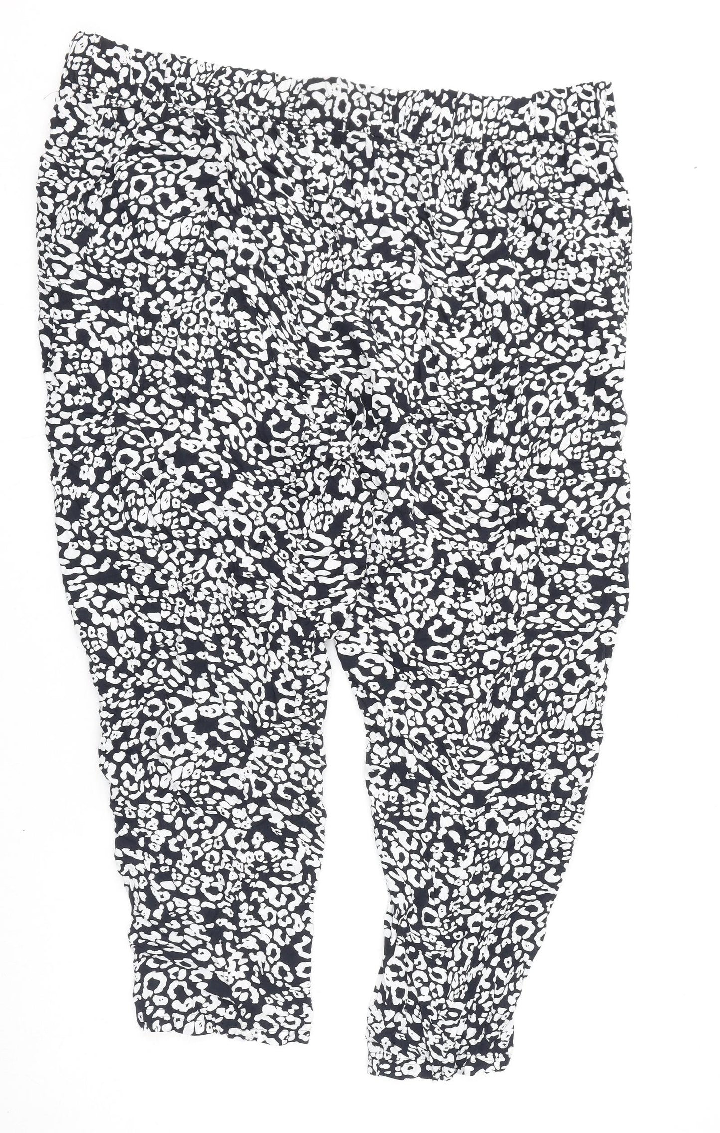 Marks and Spencer Womens Black Animal Print Viscose Trousers Size 24 L25 in Regular - Leopard Print