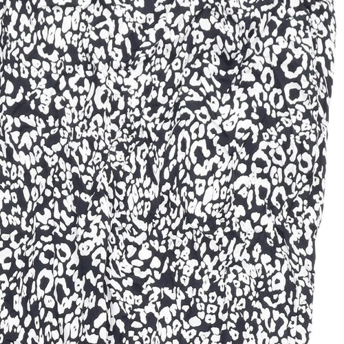 Marks and Spencer Womens Black Animal Print Viscose Trousers Size 24 L25 in Regular - Leopard Print