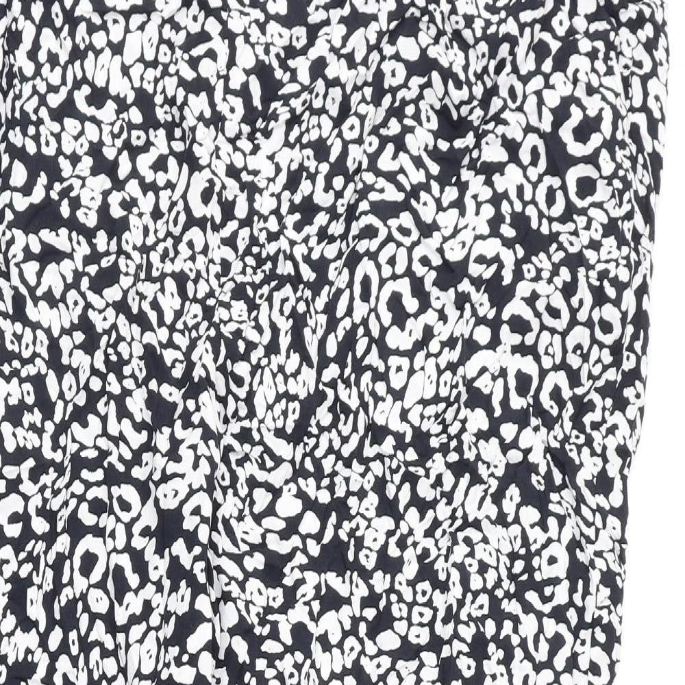 Marks and Spencer Womens Black Animal Print Viscose Trousers Size 24 L25 in Regular - Leopard Print