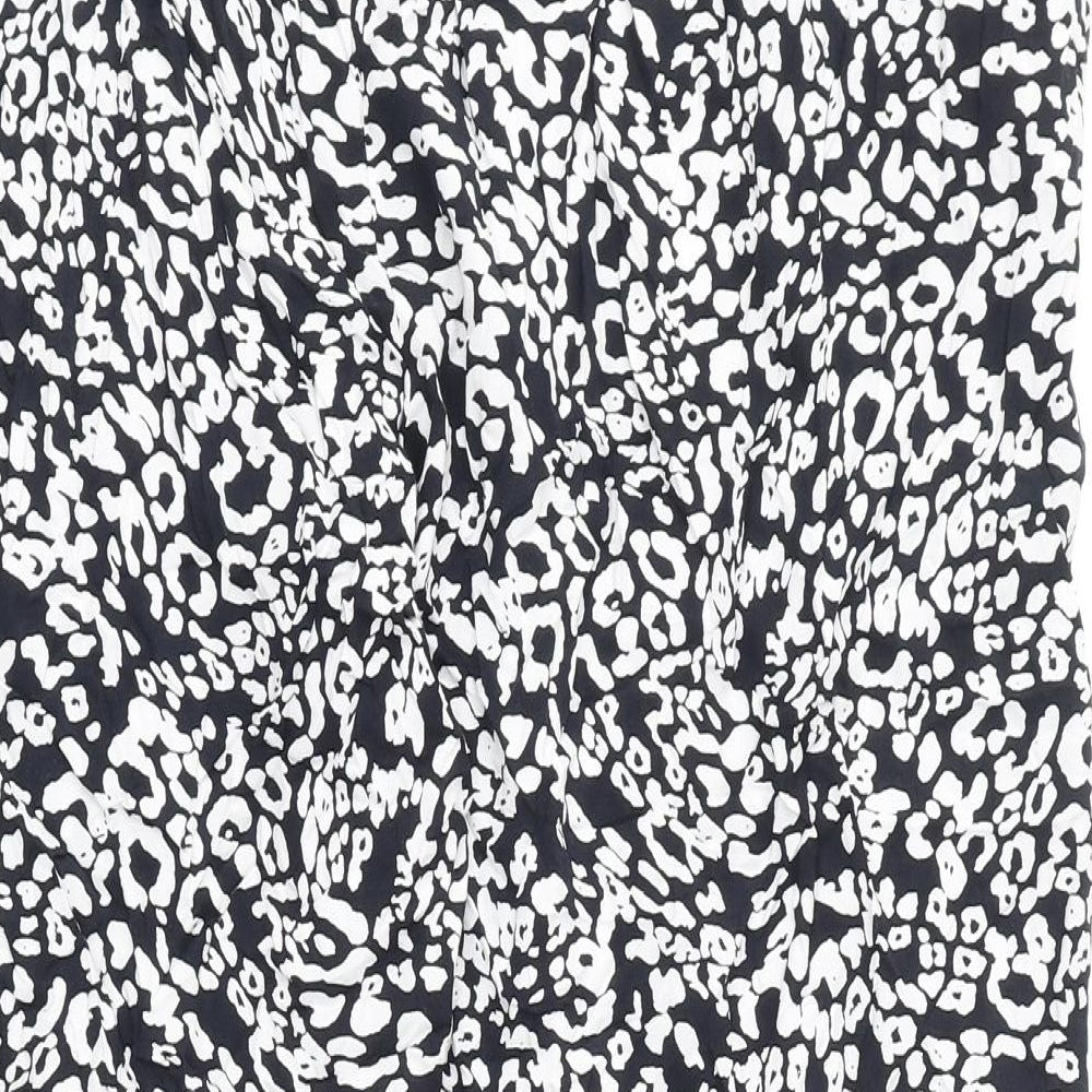 Marks and Spencer Womens Black Animal Print Viscose Trousers Size 24 L25 in Regular - Leopard Print