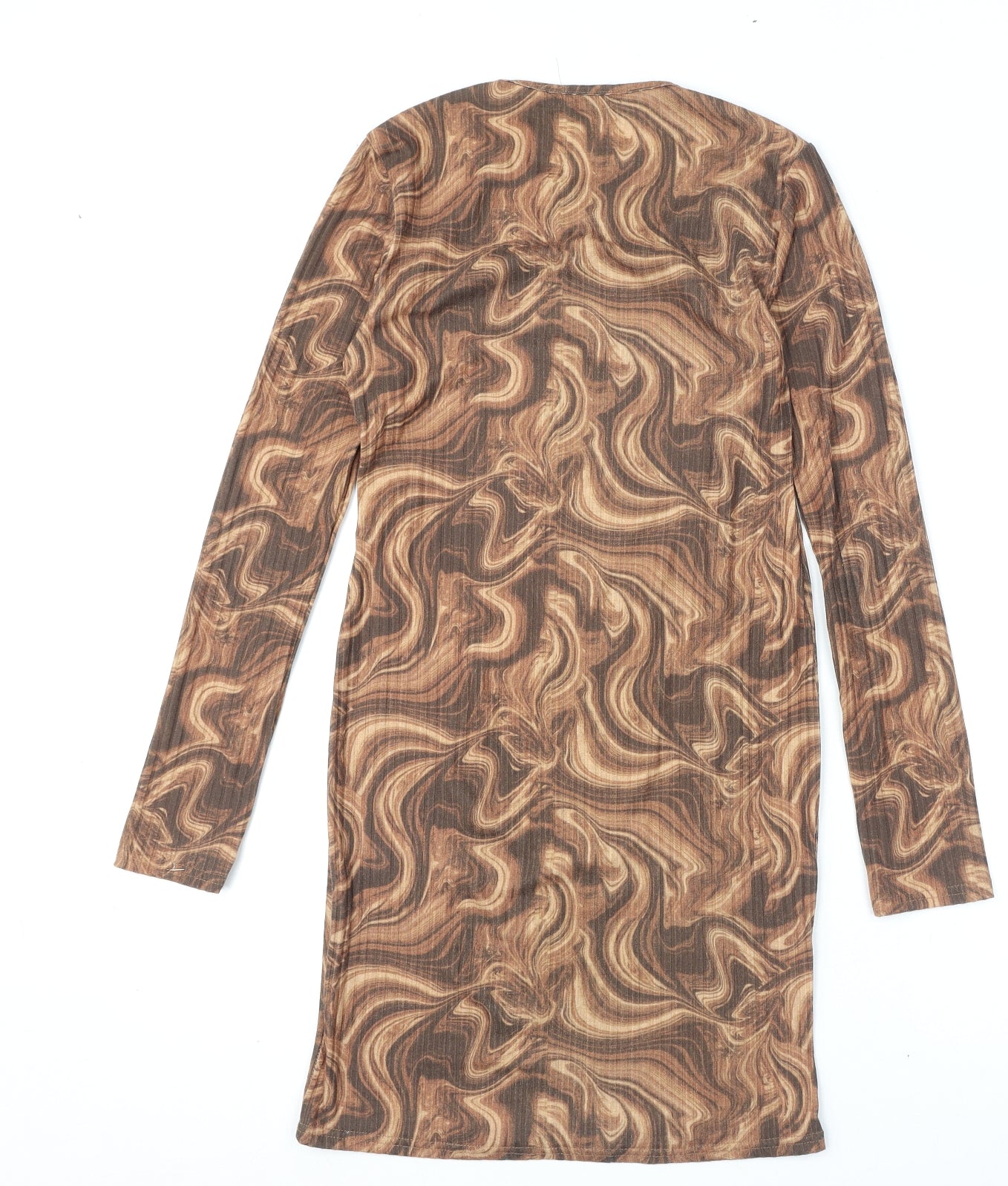 MODE-LL Womens Brown Geometric Polyester Bodycon Size 12 Round Neck Pullover - Swirl Pattern