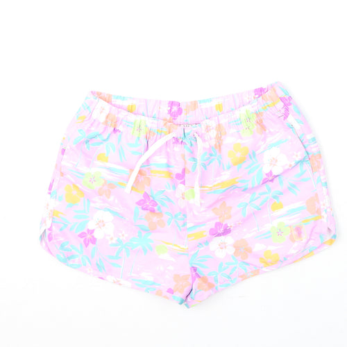 Marks and Spencer Girls Multicoloured Geometric Polyester Sweat Shorts Size 12-13 Years Regular Drawstring - Flowers, Palm Trees