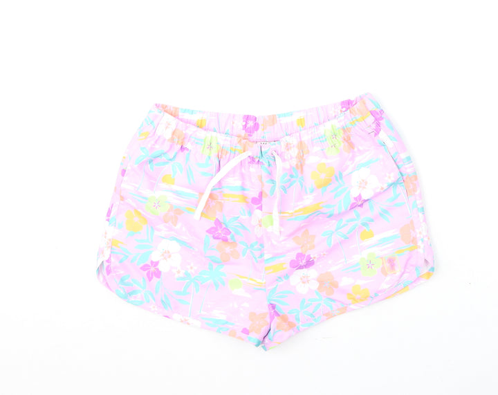 Marks and Spencer Girls Multicoloured Geometric Polyester Sweat Shorts Size 12-13 Years Regular Drawstring - Flowers, Palm Trees