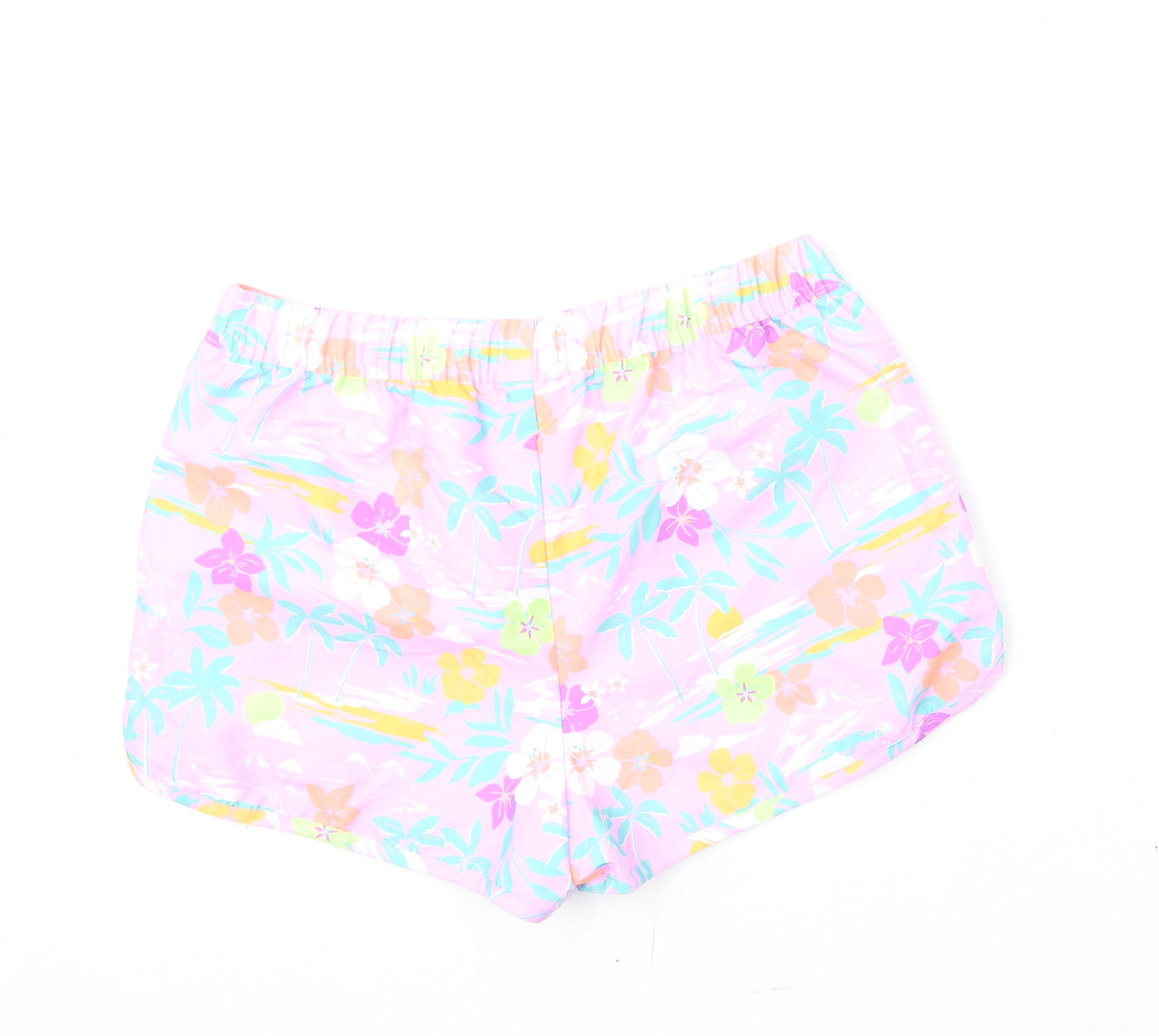 Marks and Spencer Girls Multicoloured Geometric Polyester Sweat Shorts Size 12-13 Years Regular Drawstring - Flowers, Palm Trees