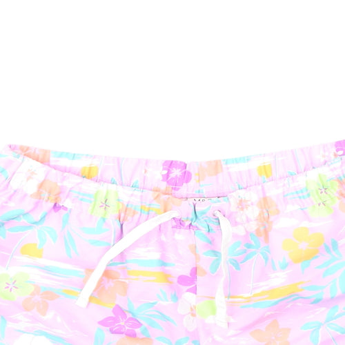 Marks and Spencer Girls Multicoloured Geometric Polyester Sweat Shorts Size 12-13 Years Regular Drawstring - Flowers, Palm Trees