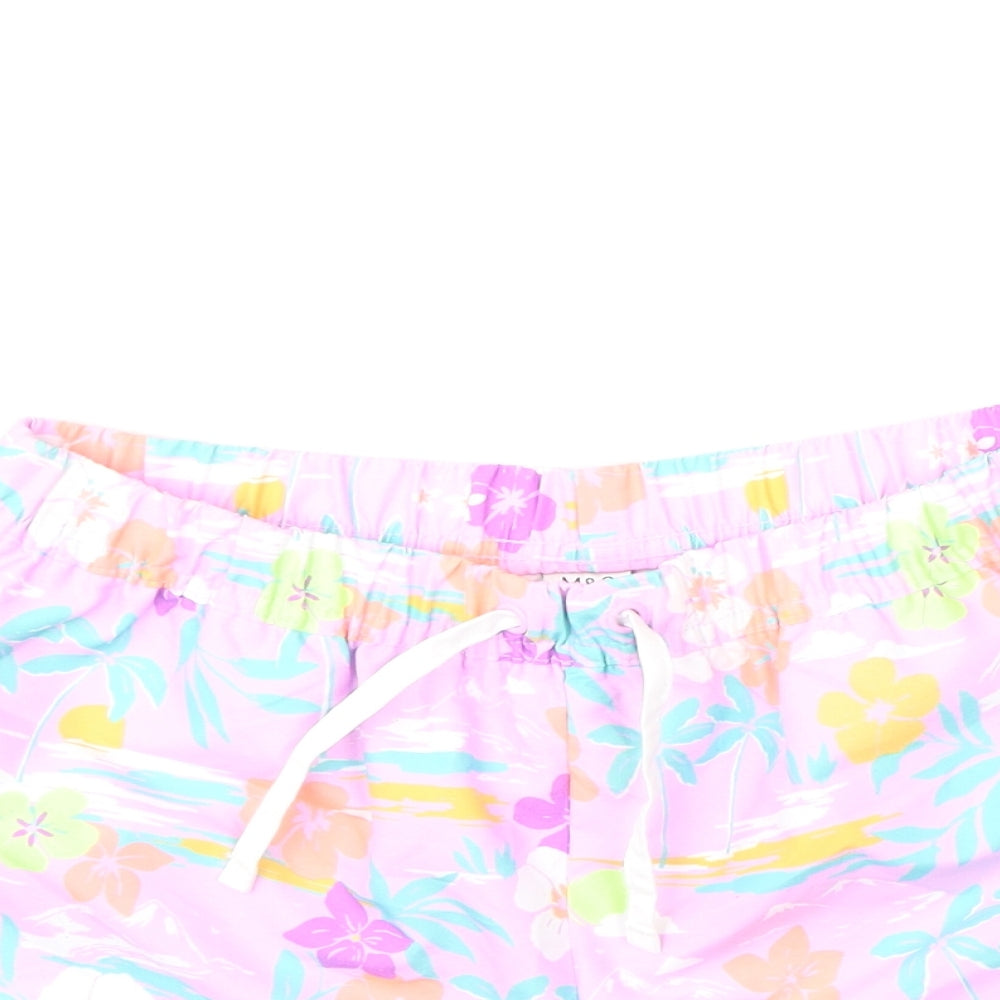 Marks and Spencer Girls Multicoloured Geometric Polyester Sweat Shorts Size 12-13 Years Regular Drawstring - Flowers, Palm Trees