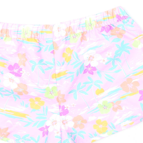 Marks and Spencer Girls Multicoloured Geometric Polyester Sweat Shorts Size 12-13 Years Regular Drawstring - Flowers, Palm Trees