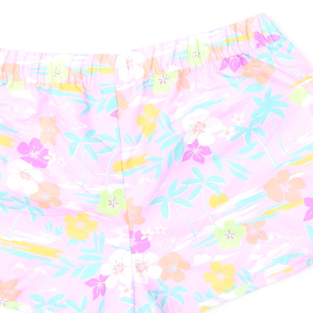 Marks and Spencer Girls Multicoloured Geometric Polyester Sweat Shorts Size 12-13 Years Regular Drawstring - Flowers, Palm Trees
