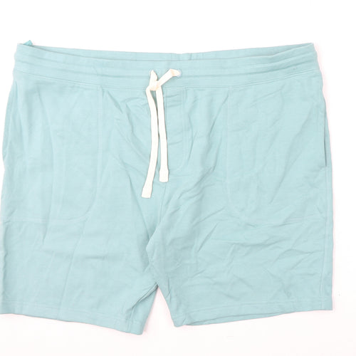 Marks and Spencer Mens Blue Cotton Sweat Shorts Size 3XL L8 in Regular Drawstring