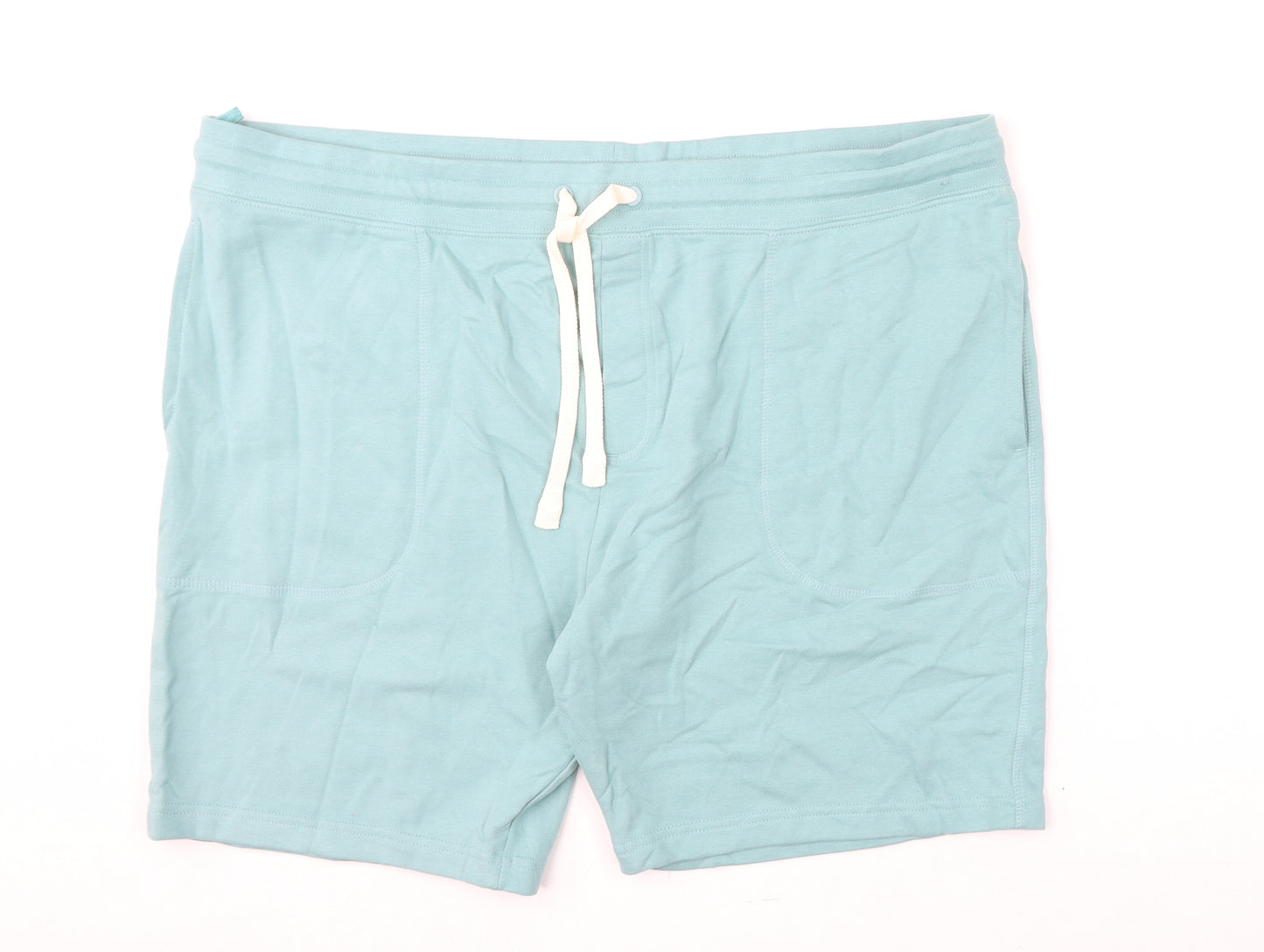 Marks and Spencer Mens Blue Cotton Sweat Shorts Size 3XL L8 in Regular Drawstring