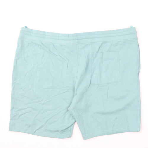 Marks and Spencer Mens Blue Cotton Sweat Shorts Size 3XL L8 in Regular Drawstring