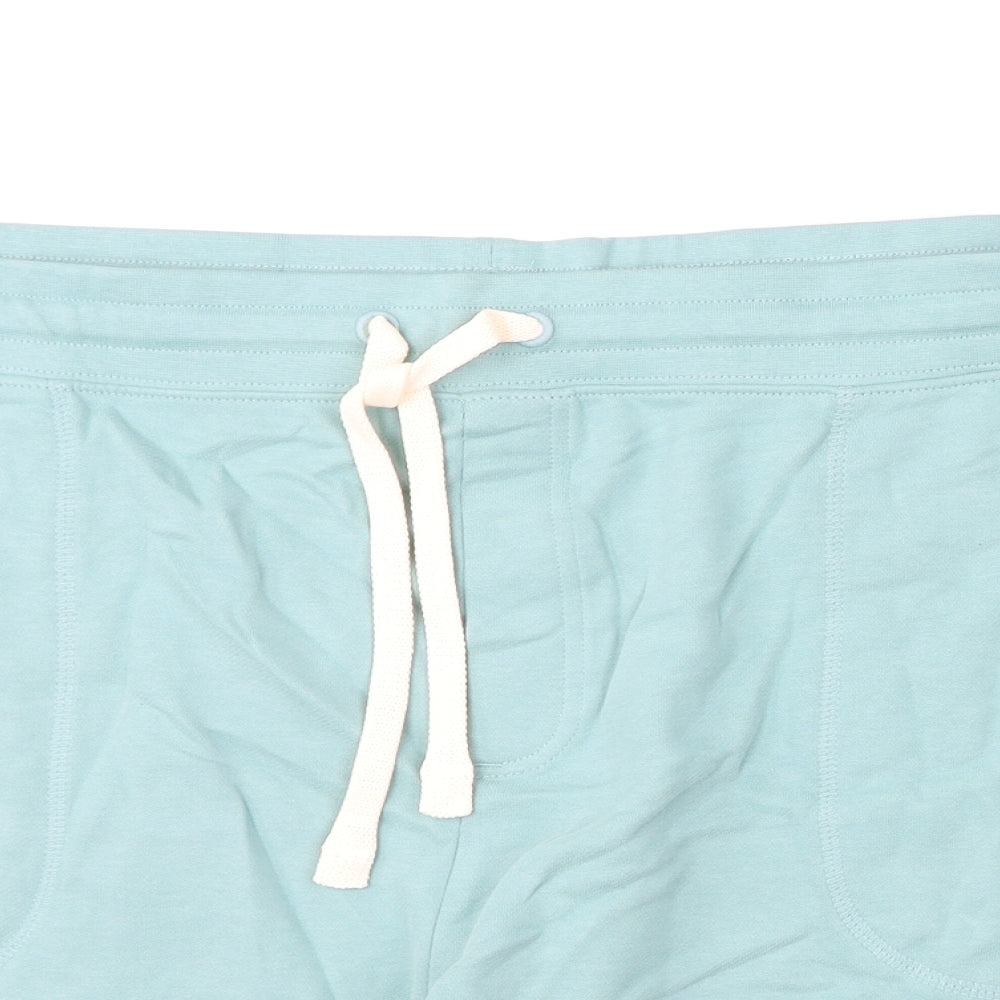 Marks and Spencer Mens Blue Cotton Sweat Shorts Size 3XL L8 in Regular Drawstring
