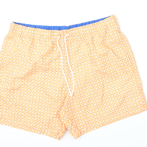 Marks and Spencer Mens Orange Geometric Polyester Bermuda Shorts Size XL L6 in Regular Drawstring - Swim Shorts