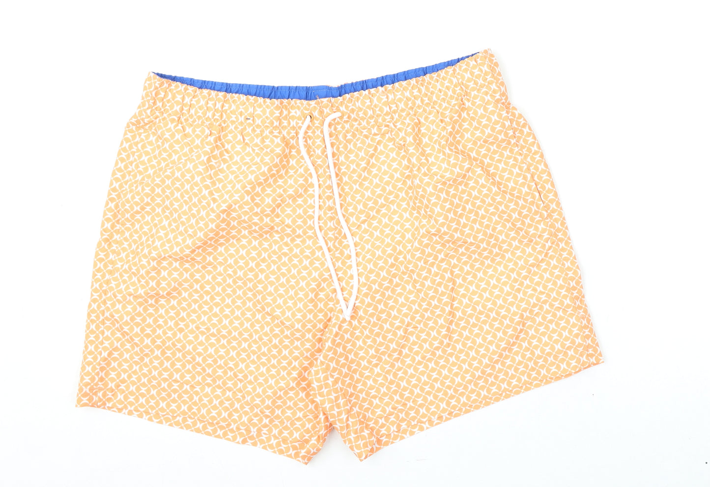 Marks and Spencer Mens Orange Geometric Polyester Bermuda Shorts Size XL L6 in Regular Drawstring - Swim Shorts