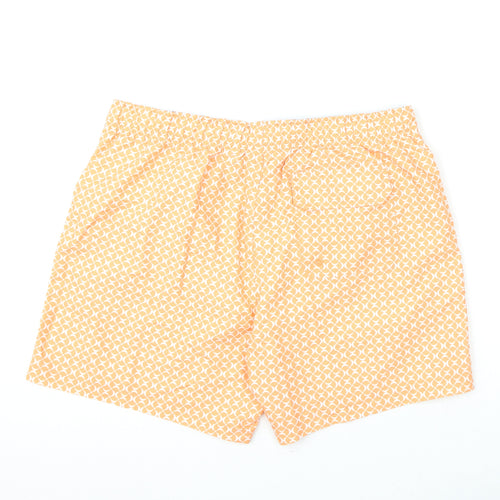 Marks and Spencer Mens Orange Geometric Polyester Bermuda Shorts Size XL L6 in Regular Drawstring - Swim Shorts