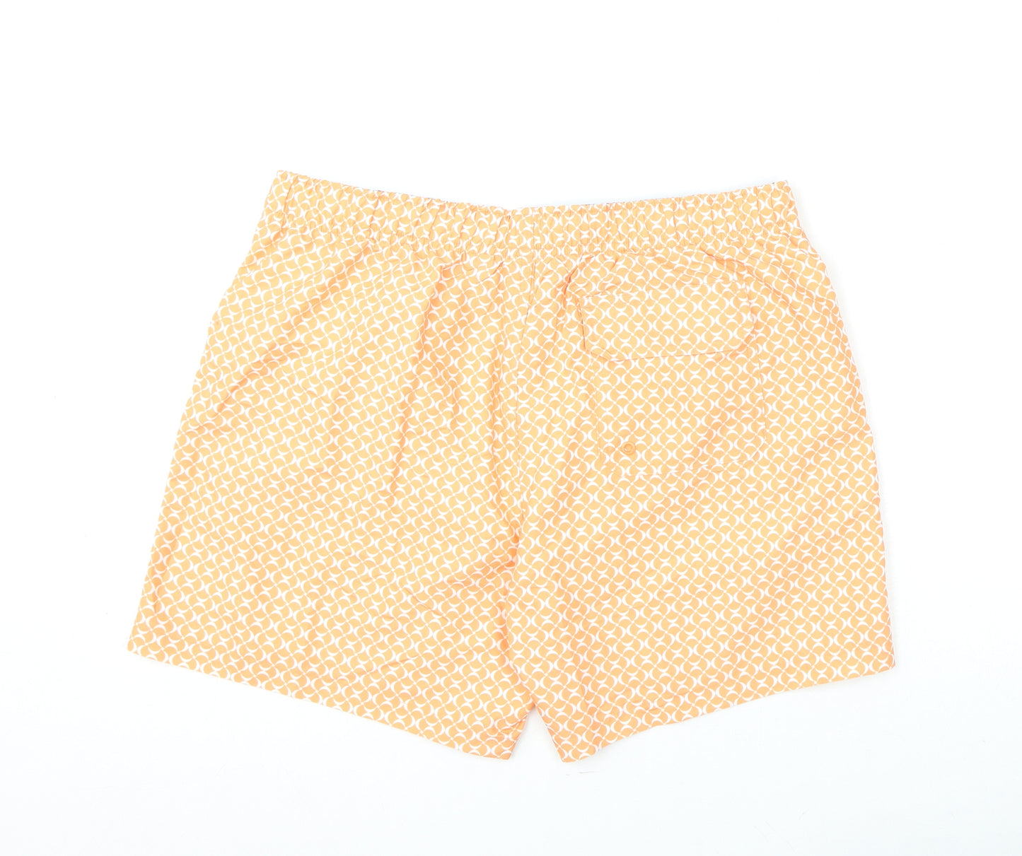 Marks and Spencer Mens Orange Geometric Polyester Bermuda Shorts Size XL L6 in Regular Drawstring - Swim Shorts