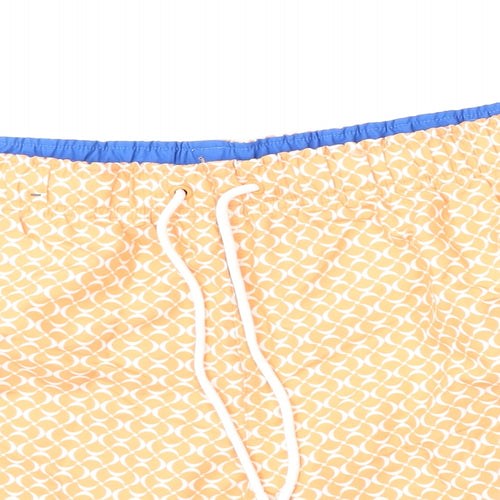 Marks and Spencer Mens Orange Geometric Polyester Bermuda Shorts Size XL L6 in Regular Drawstring - Swim Shorts