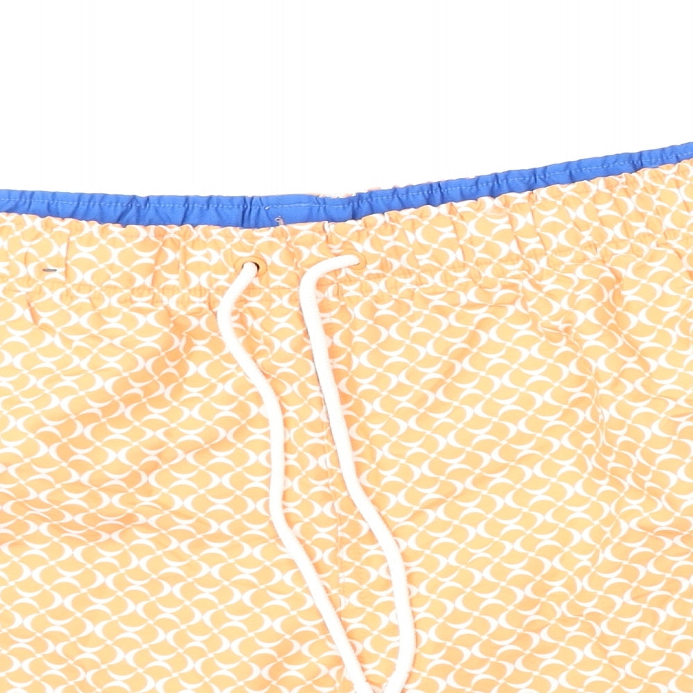 Marks and Spencer Mens Orange Geometric Polyester Bermuda Shorts Size XL L6 in Regular Drawstring - Swim Shorts