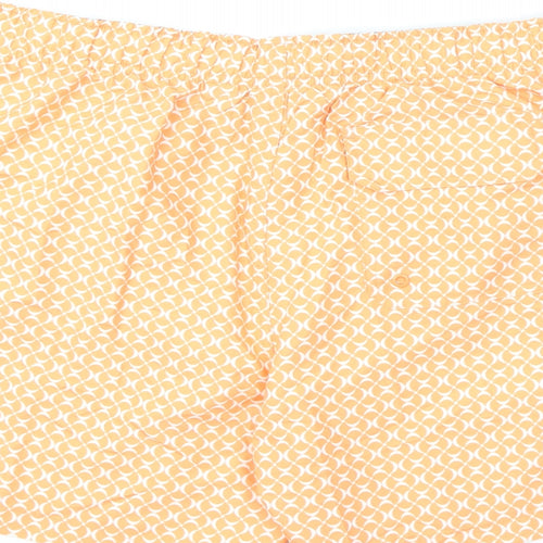Marks and Spencer Mens Orange Geometric Polyester Bermuda Shorts Size XL L6 in Regular Drawstring - Swim Shorts