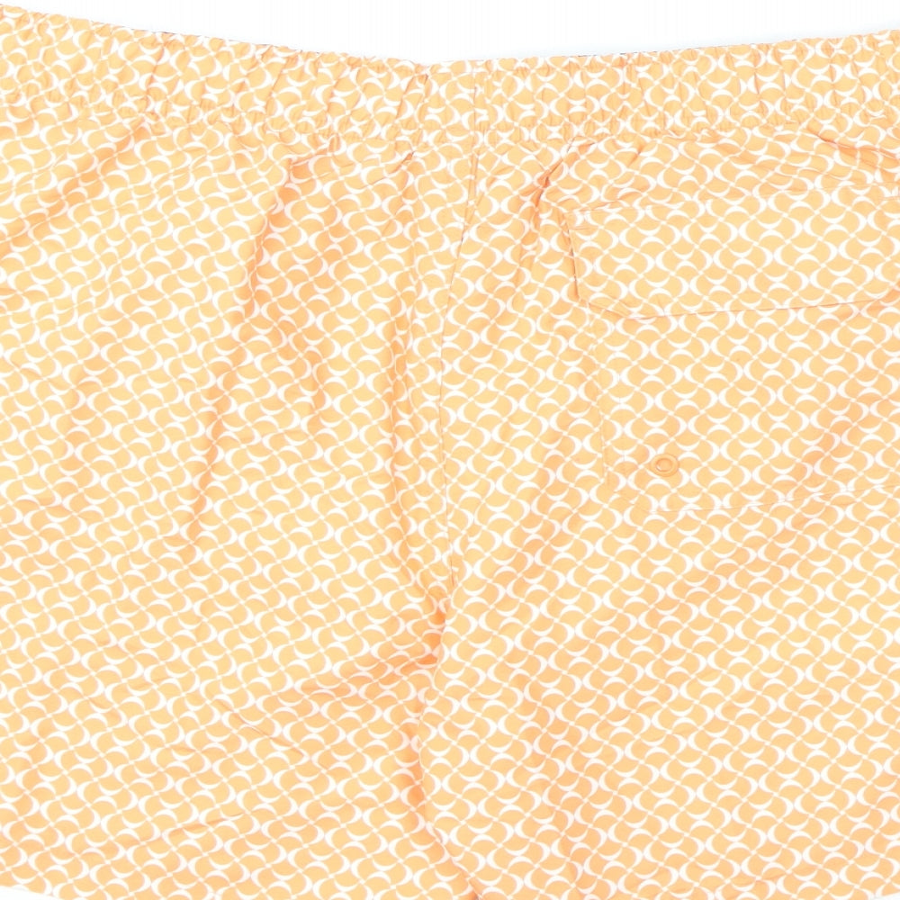 Marks and Spencer Mens Orange Geometric Polyester Bermuda Shorts Size XL L6 in Regular Drawstring - Swim Shorts