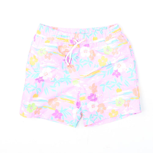 Marks and Spencer Boys Multicoloured Floral Polyester Bermuda Shorts Size 7-8 Years Regular Drawstring - Swim Shorts