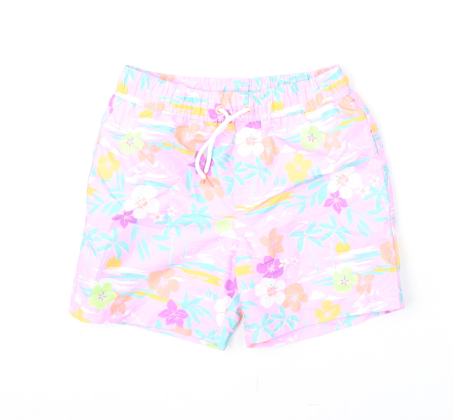 Marks and Spencer Boys Multicoloured Floral Polyester Bermuda Shorts Size 7-8 Years Regular Drawstring - Swim Shorts