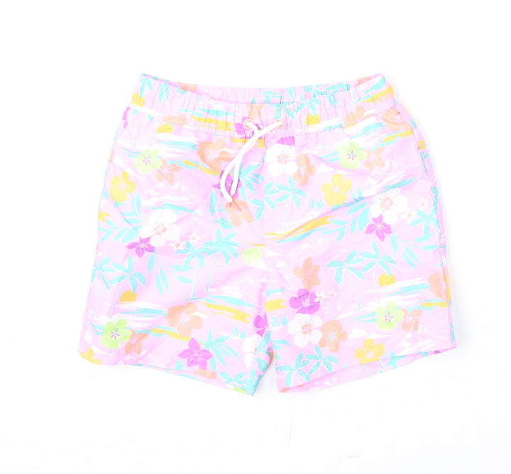 Marks and Spencer Boys Multicoloured Floral Polyester Bermuda Shorts Size 7-8 Years Regular Drawstring - Swim Shorts