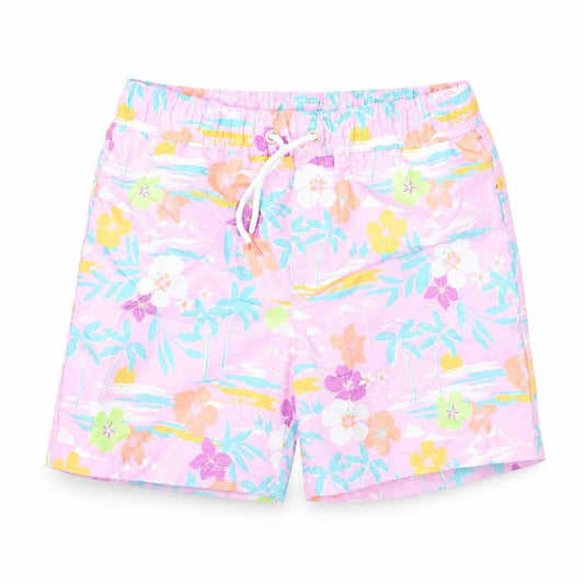 Marks and Spencer Boys Multicoloured Floral Polyester Bermuda Shorts Size 7-8 Years Regular Drawstring - Swim Shorts