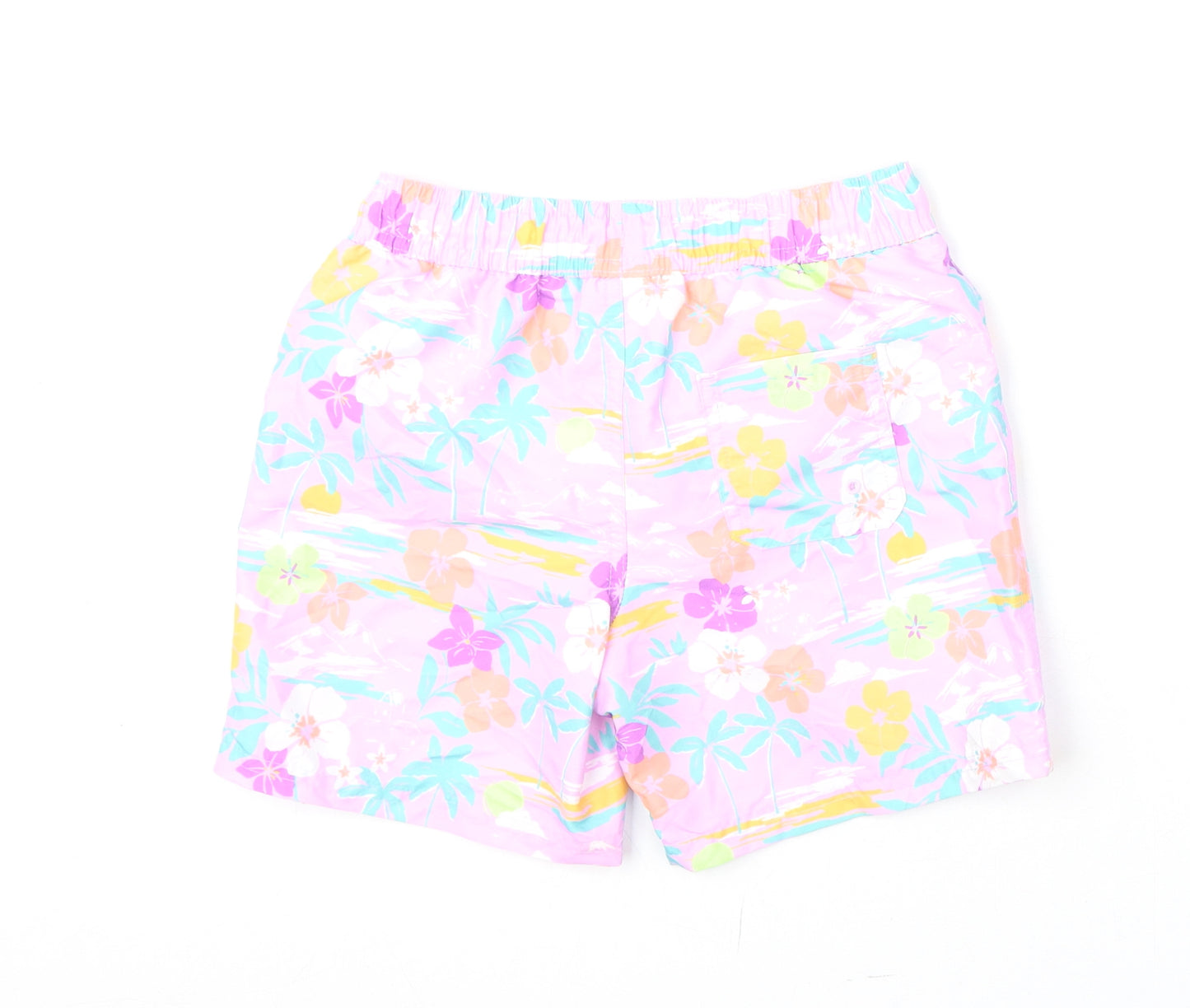 Marks and Spencer Boys Multicoloured Floral Polyester Bermuda Shorts Size 7-8 Years Regular Drawstring - Swim Shorts