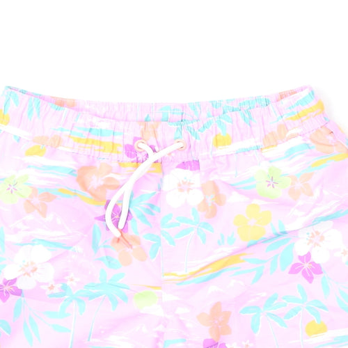 Marks and Spencer Boys Multicoloured Floral Polyester Bermuda Shorts Size 7-8 Years Regular Drawstring - Swim Shorts