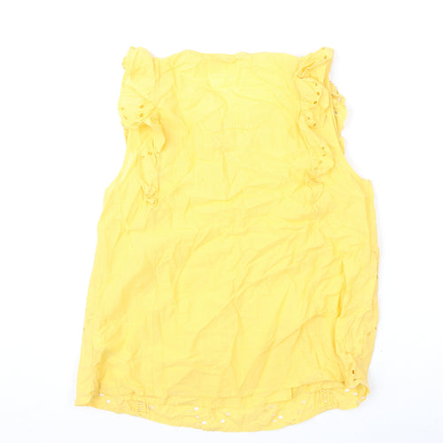 Marks and Spencer Womens Yellow Cotton Basic Blouse Size 10 V-Neck - Embroidery