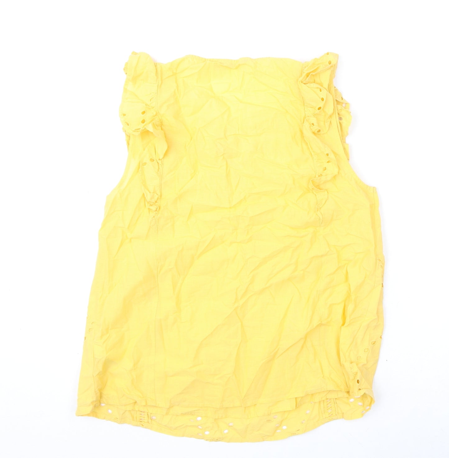 Marks and Spencer Womens Yellow Cotton Basic Blouse Size 10 V-Neck - Embroidery