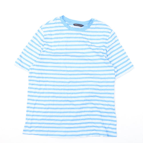Marks and Spencer Womens Blue Striped Cotton Basic T-Shirt Size 12 Round Neck