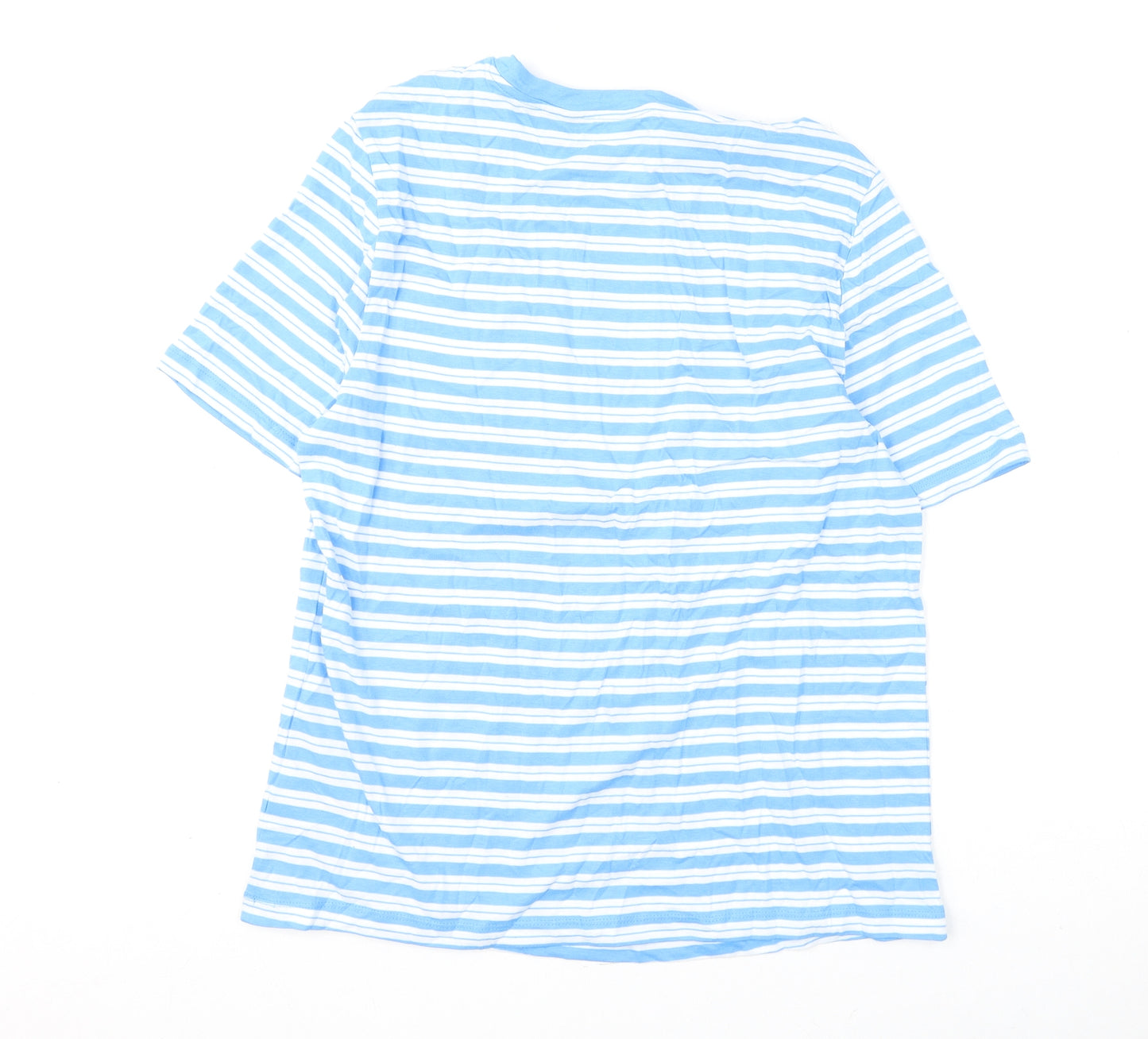 Marks and Spencer Womens Blue Striped Cotton Basic T-Shirt Size 12 Round Neck