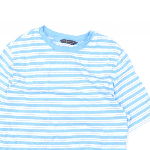 Marks and Spencer Womens Blue Striped Cotton Basic T-Shirt Size 12 Round Neck