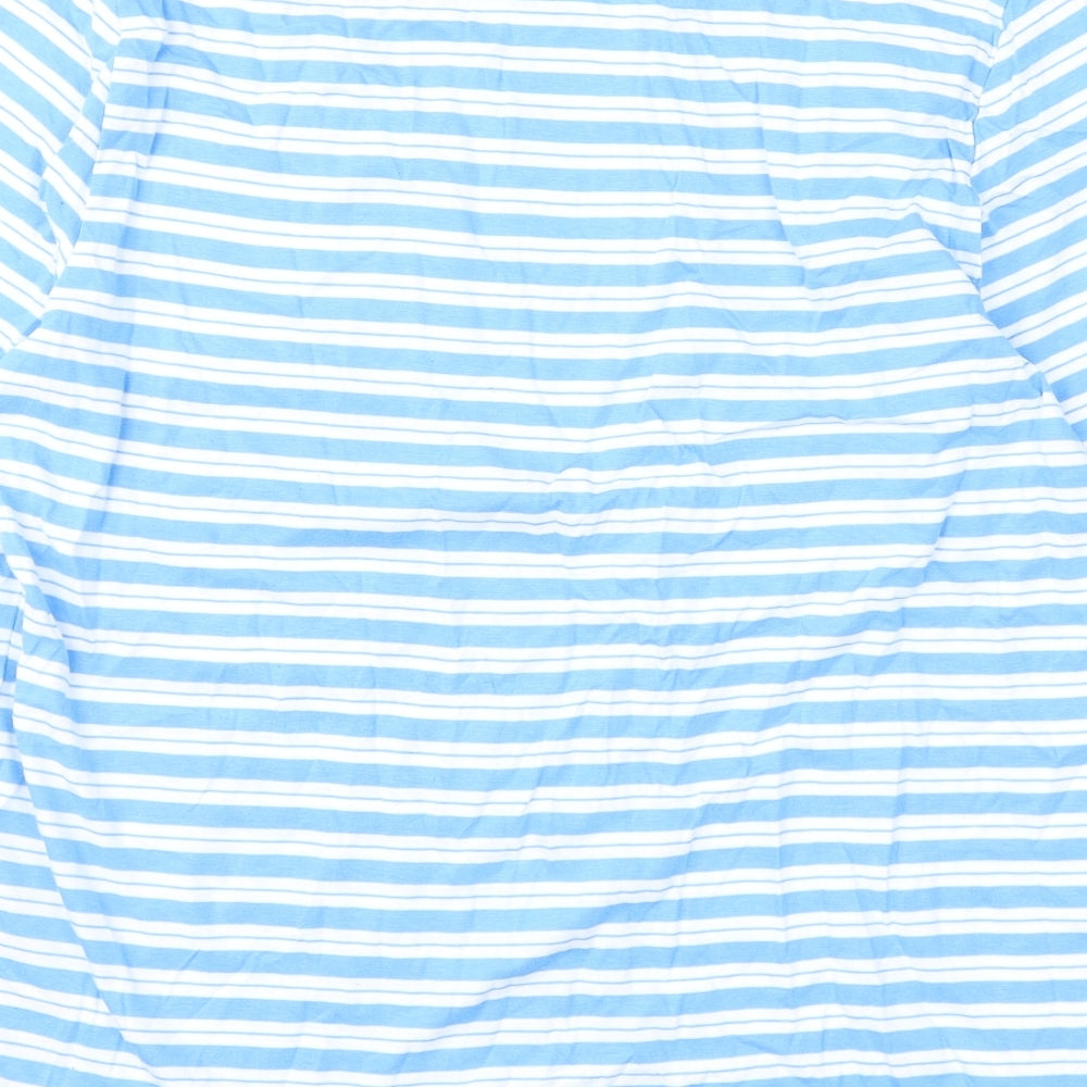 Marks and Spencer Womens Blue Striped Cotton Basic T-Shirt Size 12 Round Neck