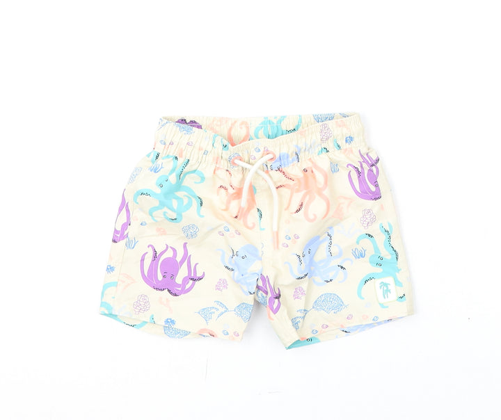 Marks and Spencer Boys Beige Geometric Polyester Cropped Trousers Size 9-12 Months Drawstring - Octopus, Swim Shorts