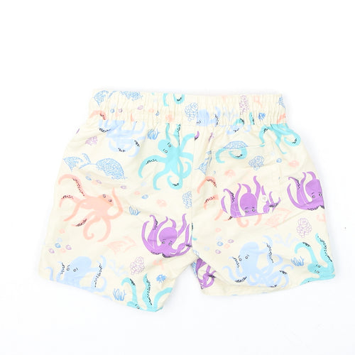 Marks and Spencer Boys Beige Geometric Polyester Cropped Trousers Size 9-12 Months Drawstring - Octopus, Swim Shorts