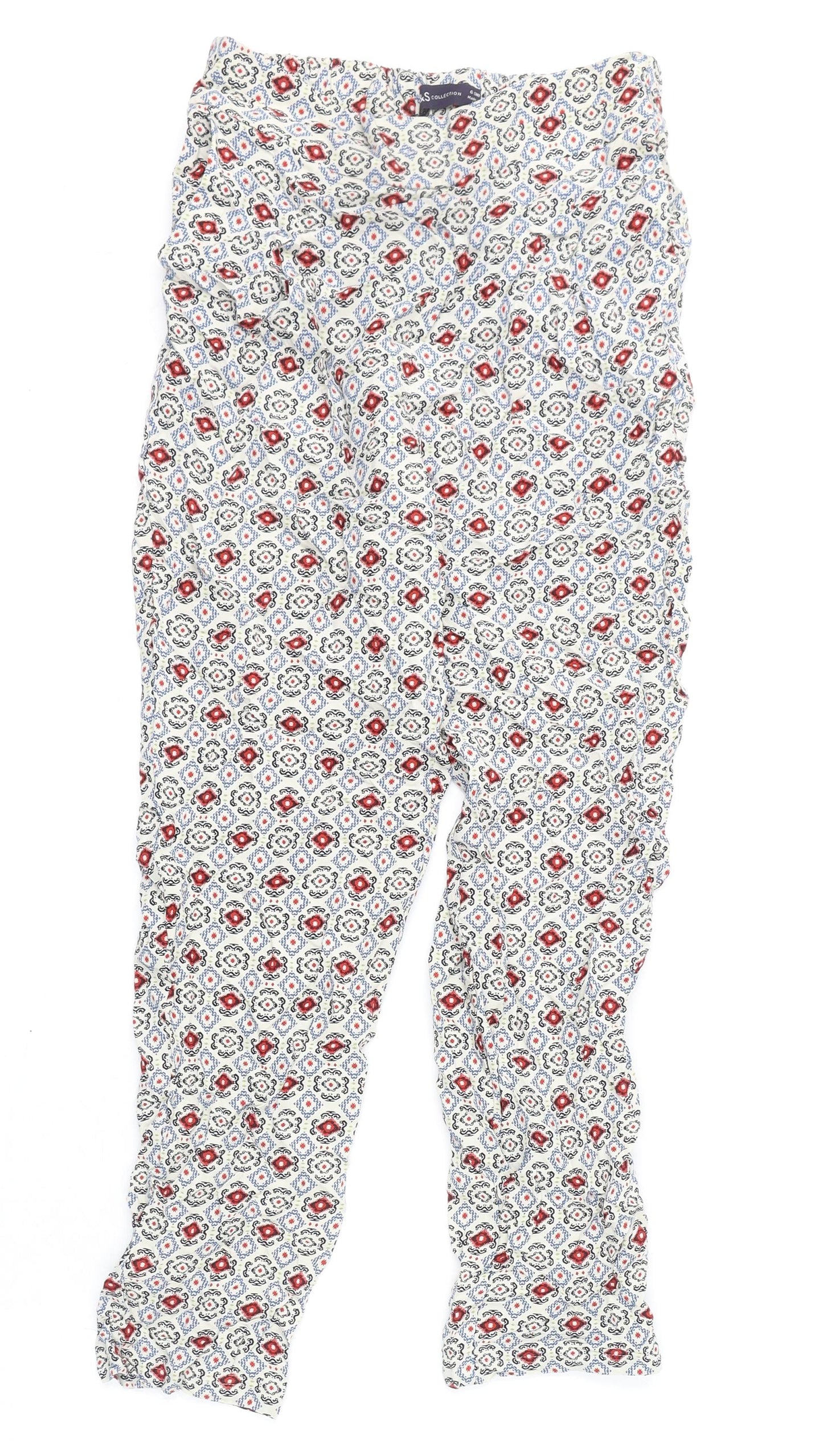 Marks and Spencer Womens Multicoloured Geometric Viscose Trousers Size 6 L23 in Regular