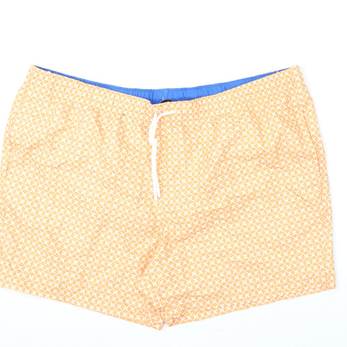 Marks and Spencer Mens Orange Geometric Polyester Bermuda Shorts Size 3XL L6 in Regular Drawstring - Swim Shorts