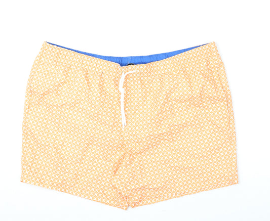 Marks and Spencer Mens Orange Geometric Polyester Bermuda Shorts Size 3XL L6 in Regular Drawstring - Swim Shorts