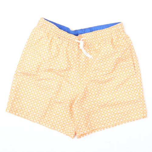 Marks and Spencer Mens Orange Geometric Polyester Bermuda Shorts Size S L6 in Regular Drawstring - Swim Shorts