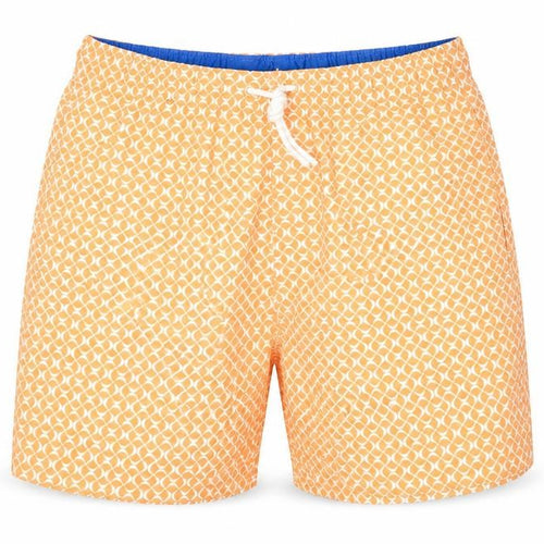 Marks and Spencer Mens Orange Geometric Polyester Bermuda Shorts Size S L6 in Regular Drawstring - Swim Shorts