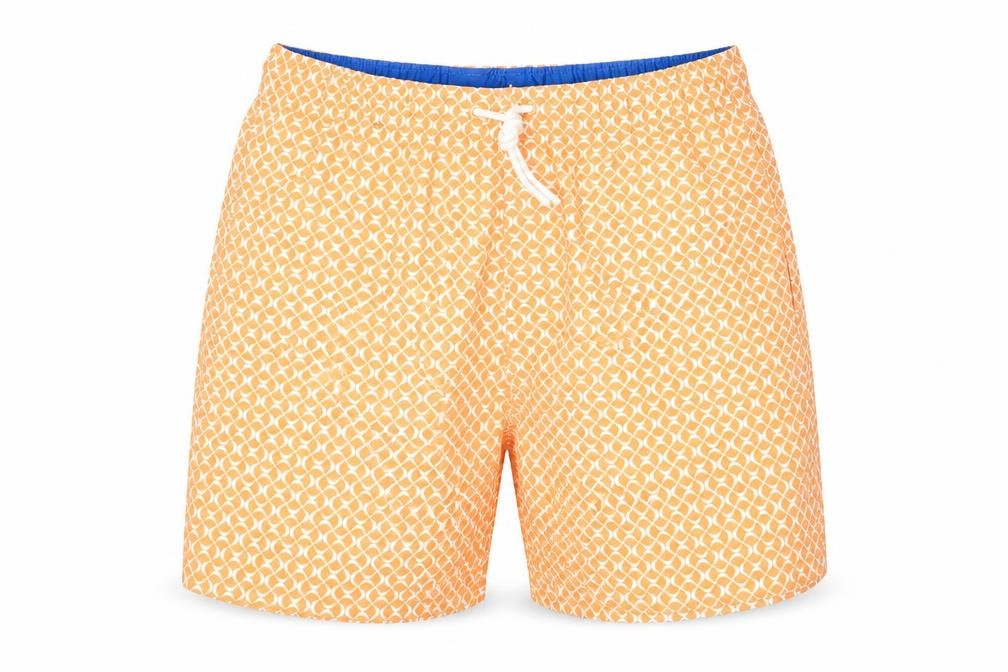 Marks and Spencer Mens Orange Geometric Polyester Bermuda Shorts Size S L6 in Regular Drawstring - Swim Shorts