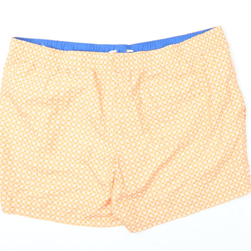 Marks and Spencer Mens Orange Geometric Polyester Bermuda Shorts Size 3XL L6 in Regular Drawstring - Swim Shorts