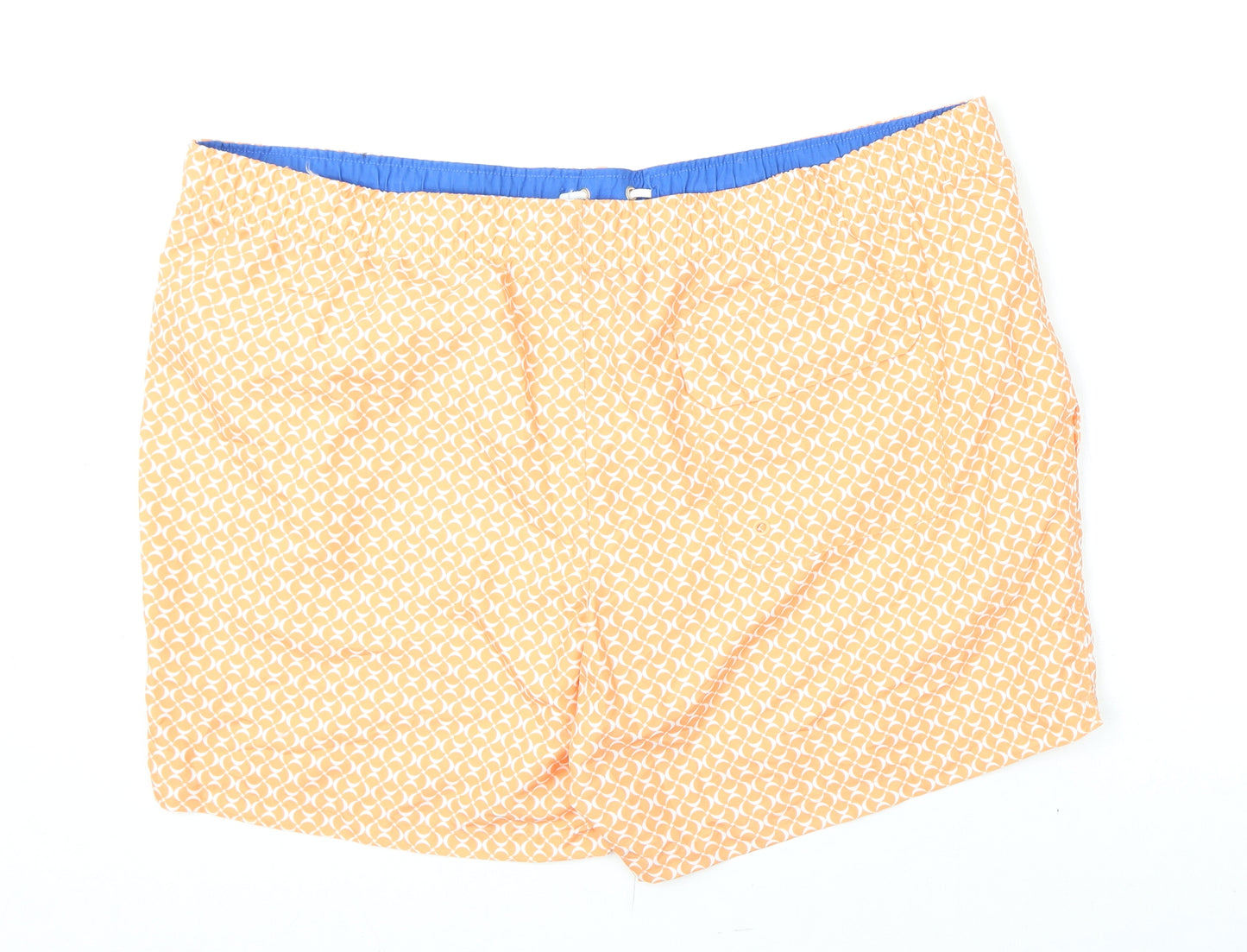 Marks and Spencer Mens Orange Geometric Polyester Bermuda Shorts Size 3XL L6 in Regular Drawstring - Swim Shorts