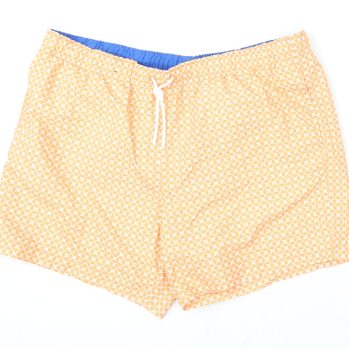 Marks and Spencer Mens Orange Geometric Polyester Bermuda Shorts Size 2XL Regular Drawstring - Swim Shorts