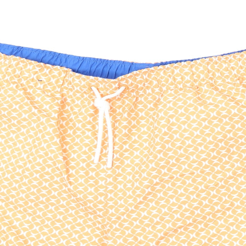 Marks and Spencer Mens Orange Geometric Polyester Bermuda Shorts Size 2XL Regular Drawstring - Swim Shorts