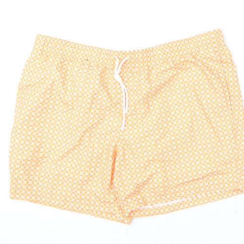 Marks and Spencer Mens Orange Geometric Polyester Bermuda Shorts Size 2XL L6 in Regular Drawstring - Swim Shorts